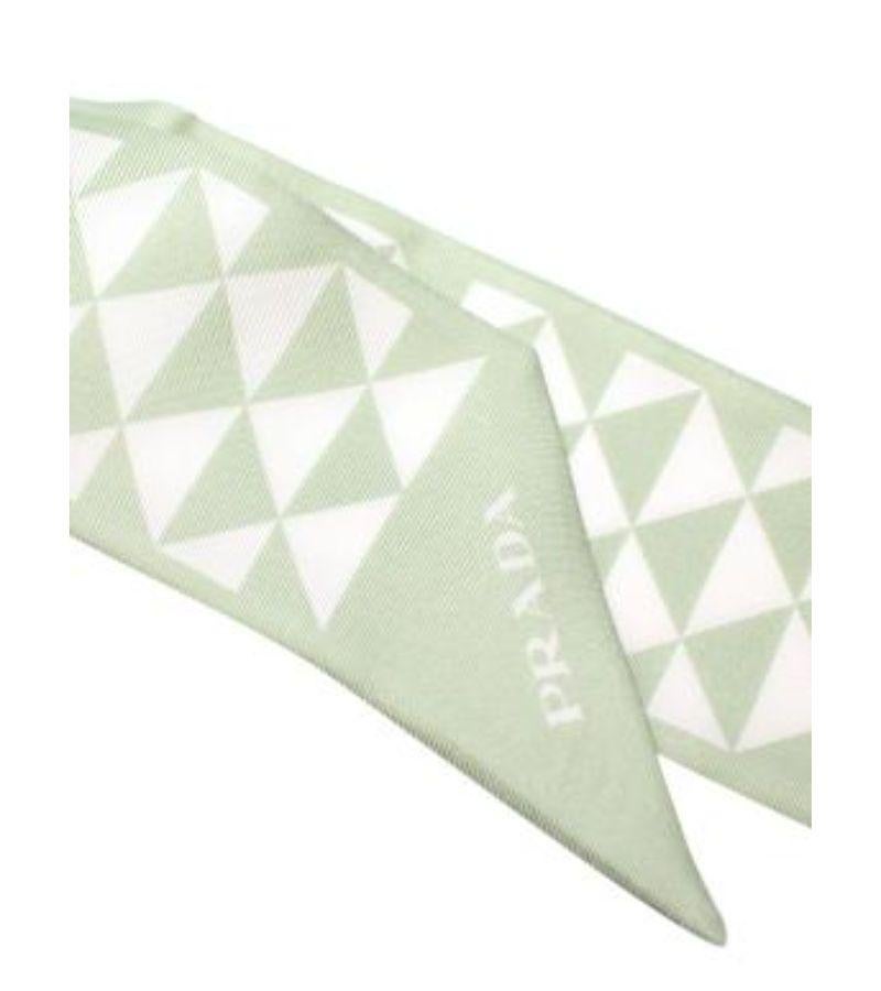 Women's Prada Mint green & white triangle print silk twilly scarf For Sale