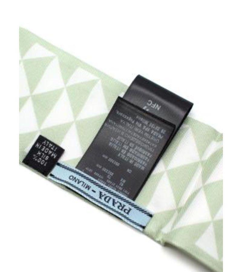 Prada Mint green & white triangle print silk twilly scarf For Sale 1