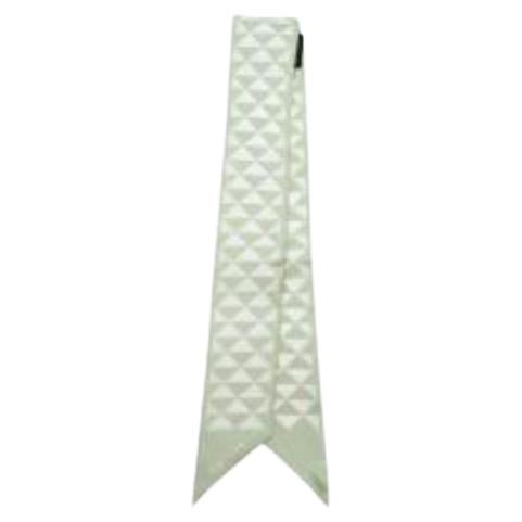 Prada Mint green & white triangle print silk twilly scarf For Sale