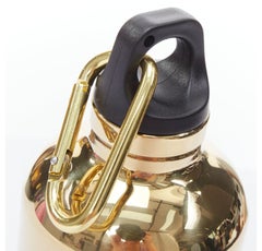 PRADA mirrored gold stainless steel black logo water bottle