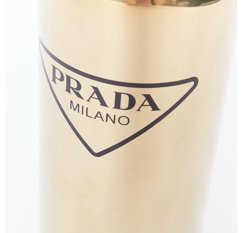 Beige PRADA mirrored gold stainless steel black logo water bottle