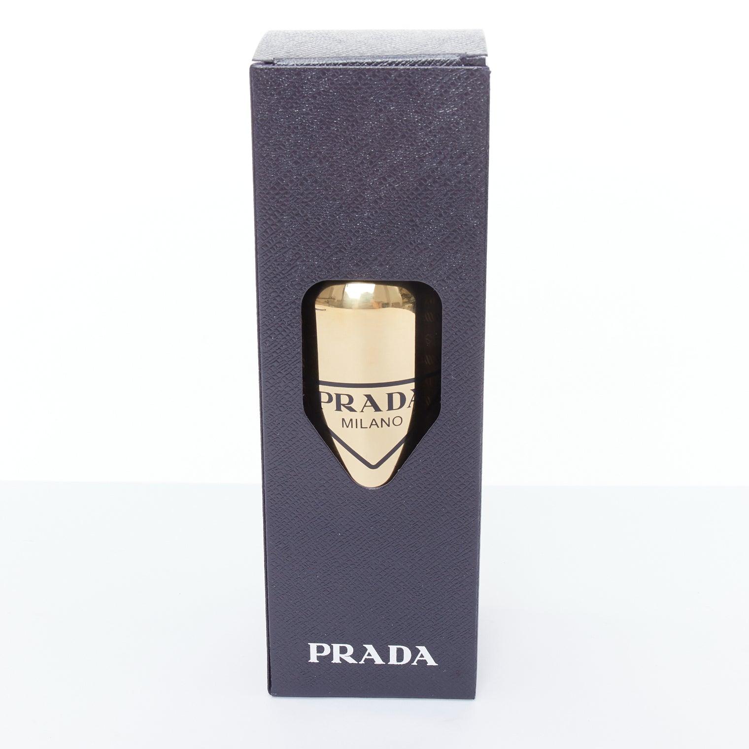 PRADA mirrored gold stainless steel black logo water bottle In Excellent Condition For Sale In Hong Kong, NT