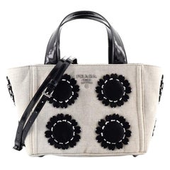 Prada Mistolino Basket Tote Canvas with Flower Applique