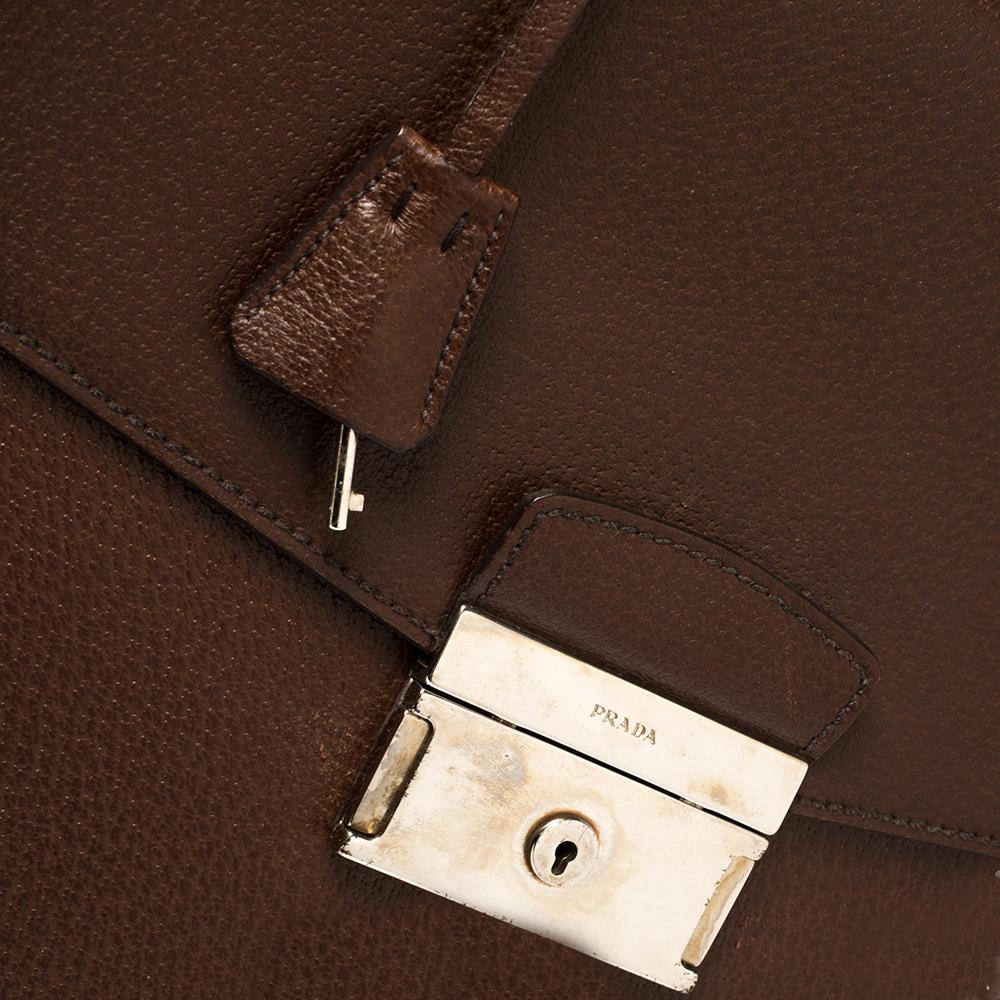 Prada Mocha Brown Leather Work Briefcase 4