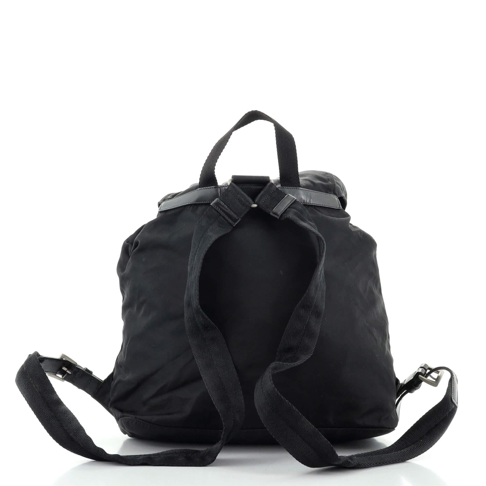 Black Prada Vela Double Front Pocket Backpack Tessuto with Saffiano Leather Medium