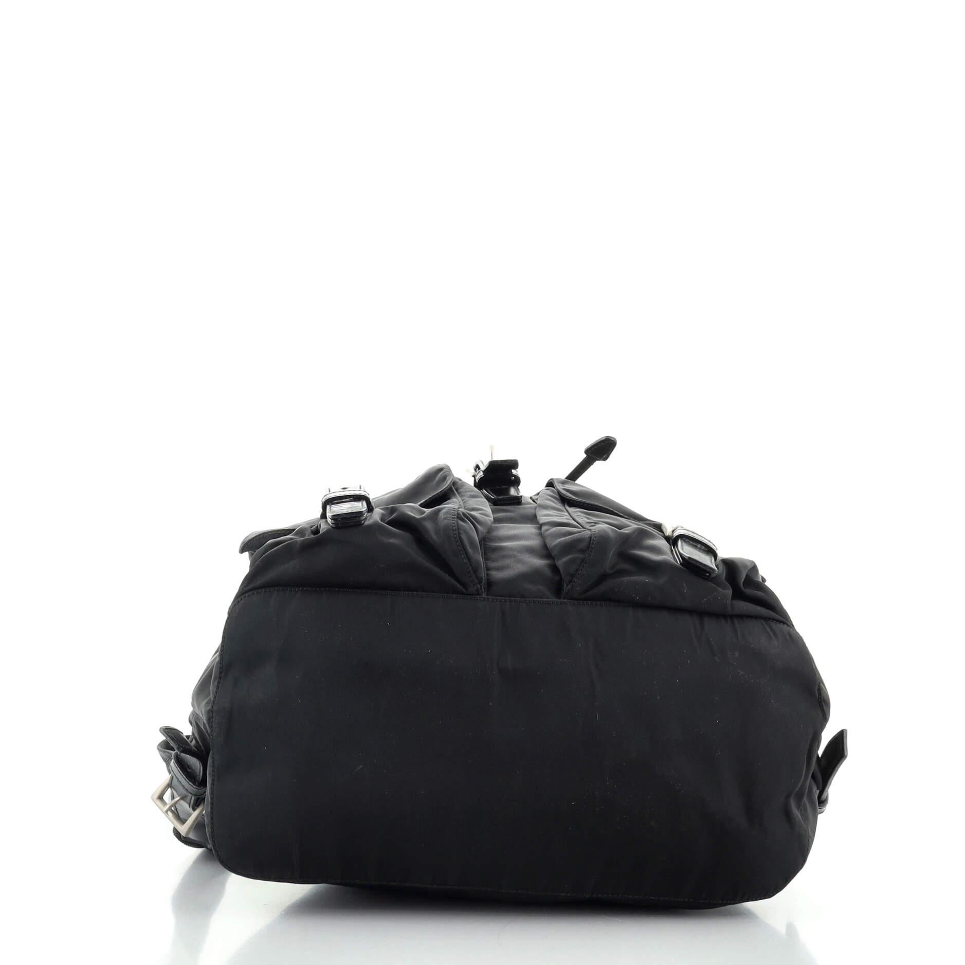 Prada Vela Double Front Pocket Backpack Tessuto with Saffiano Leather Medium In Good Condition In NY, NY