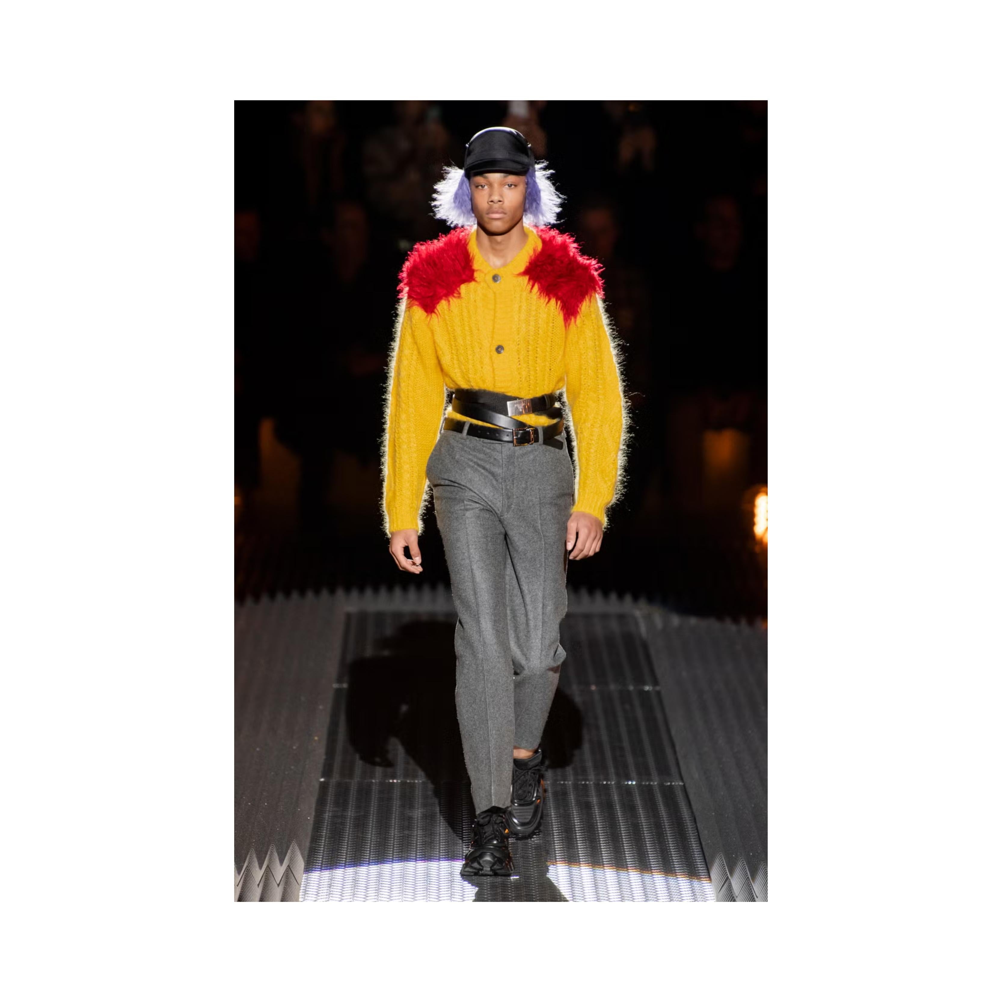 The Prada Mohair Cardigan from the FW 2019 Men Frankenstein collection embodies high-fashion innovation with a nod to classic craftsmanship. Made from a luxurious blend of virgin wool and mohair, this piece not only ensures warmth but also exudes a