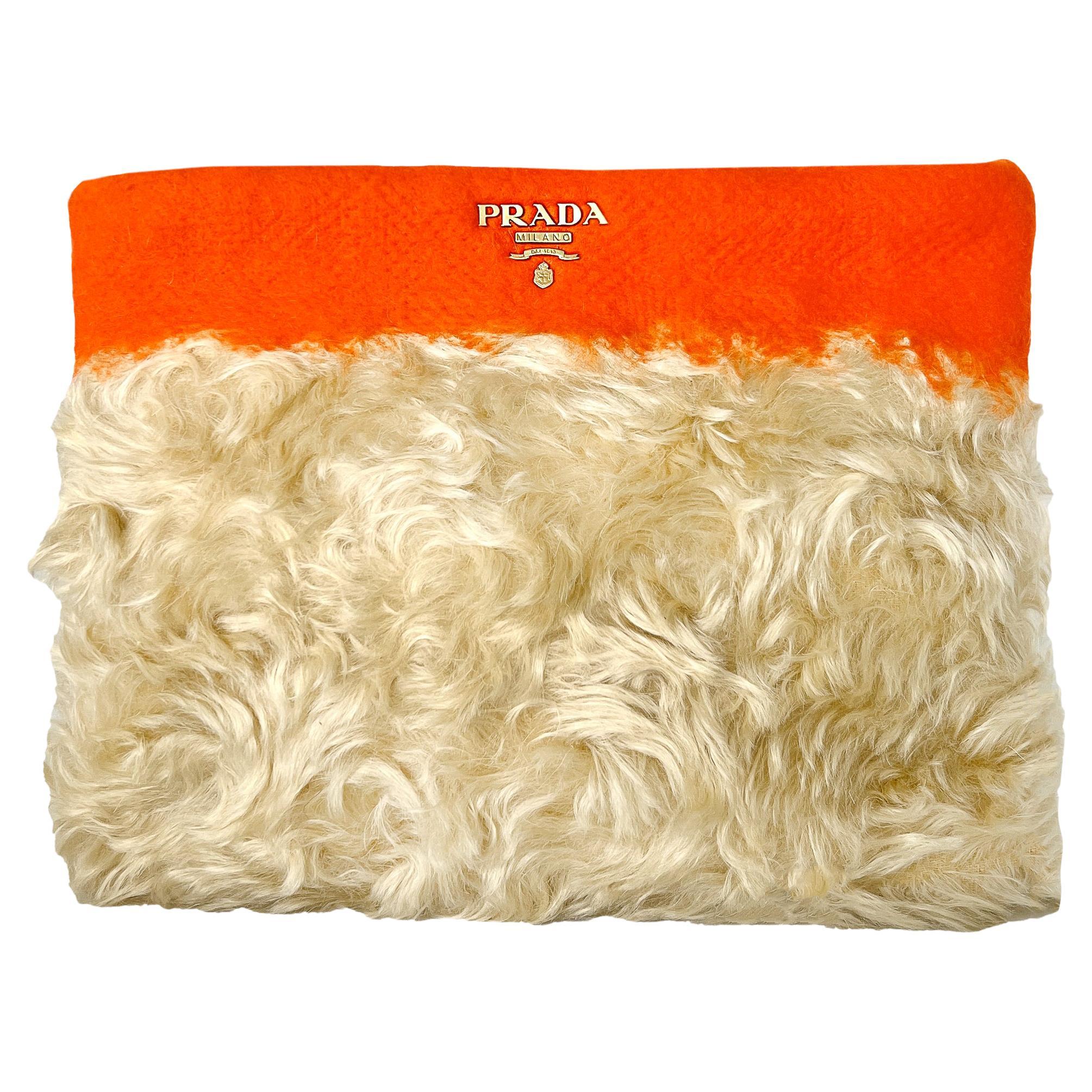 Prada Mohair Orange Clutch Bag 2007 For Sale