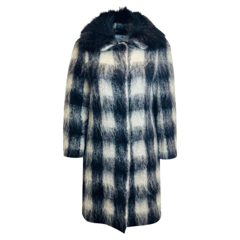 Prada Mohair & Wool Coat With Raccoon Fur Trim For Sale