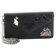 Prada Monochrome Chain Flap Bag Embellished Saffiano Leather Small