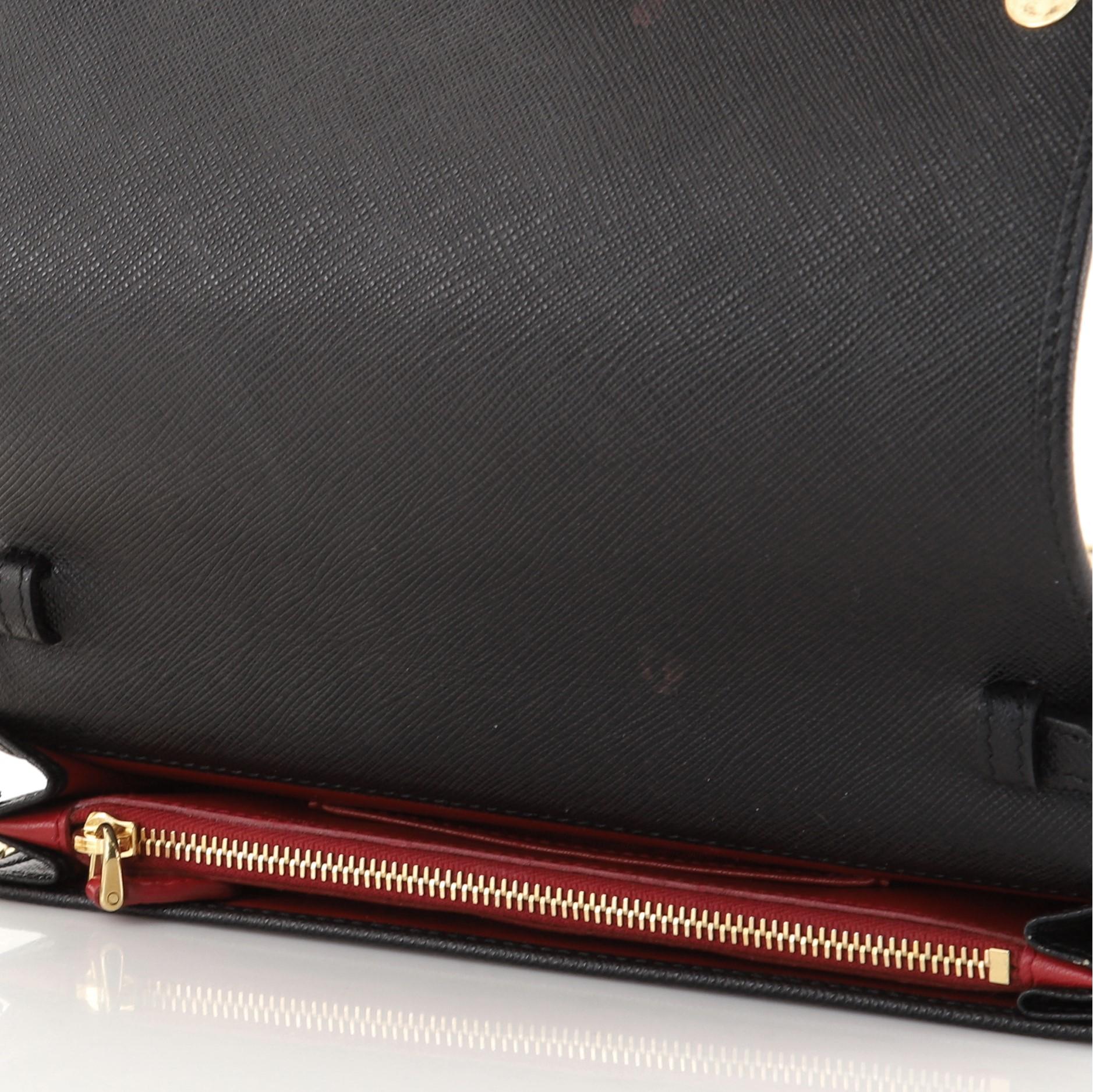 Black Prada Monochrome Chain Flap Bag Saffiano Leather Small