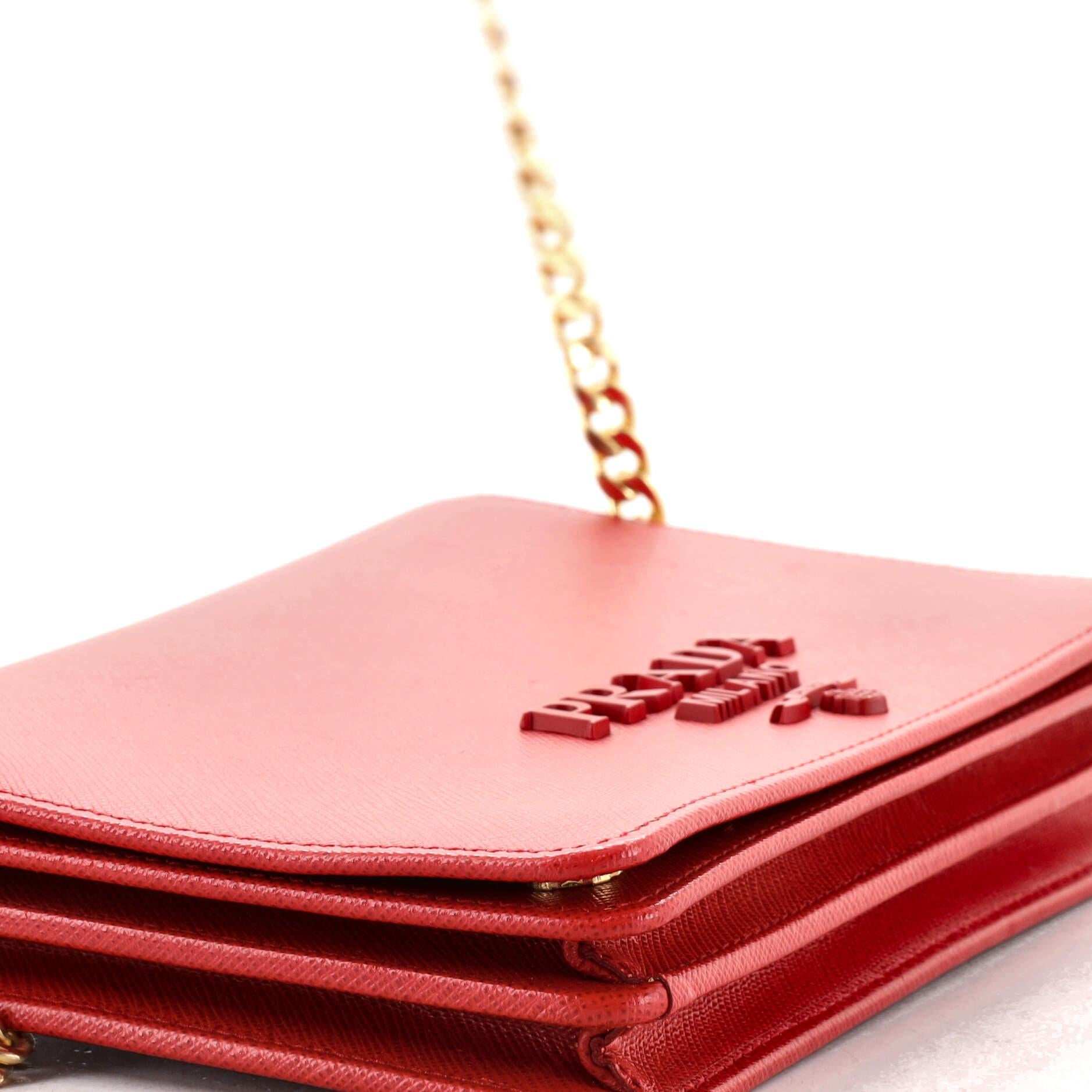 Red Prada Monochrome Chain Flap Bag Saffiano Leather Small
