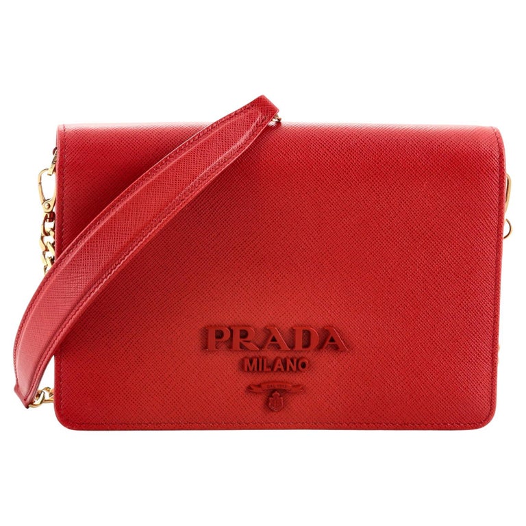Prada Monochrome Chain Flap Bag Saffiano Leather Small at 1stDibs