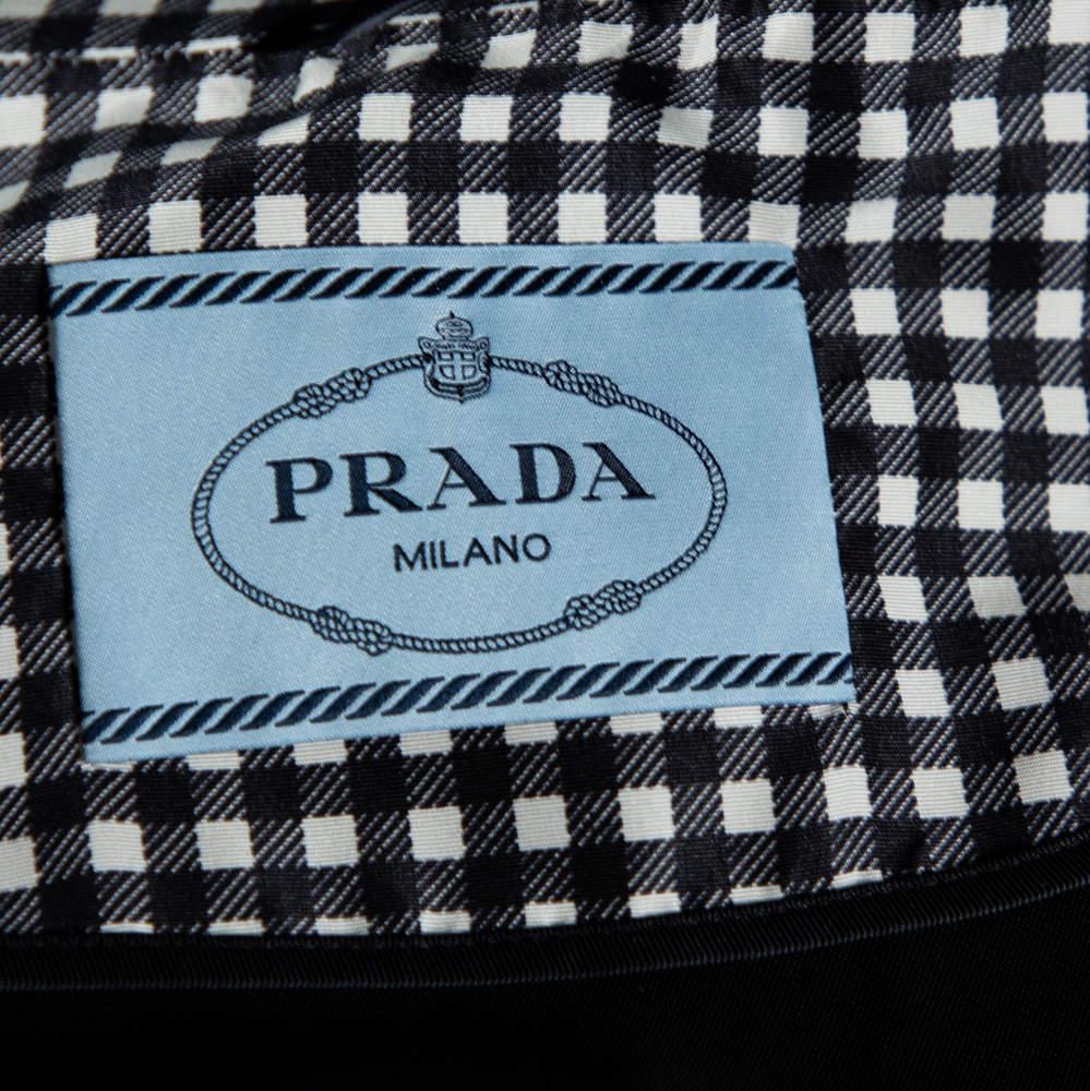 Women's  Prada Monochrome Checkered Silk Zip Front Belted Coat M For Sale