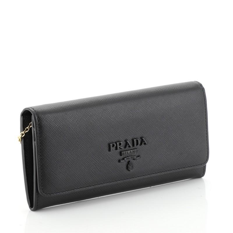 Black Prada Monochrome Continental Wallet Saffiano Leather Long