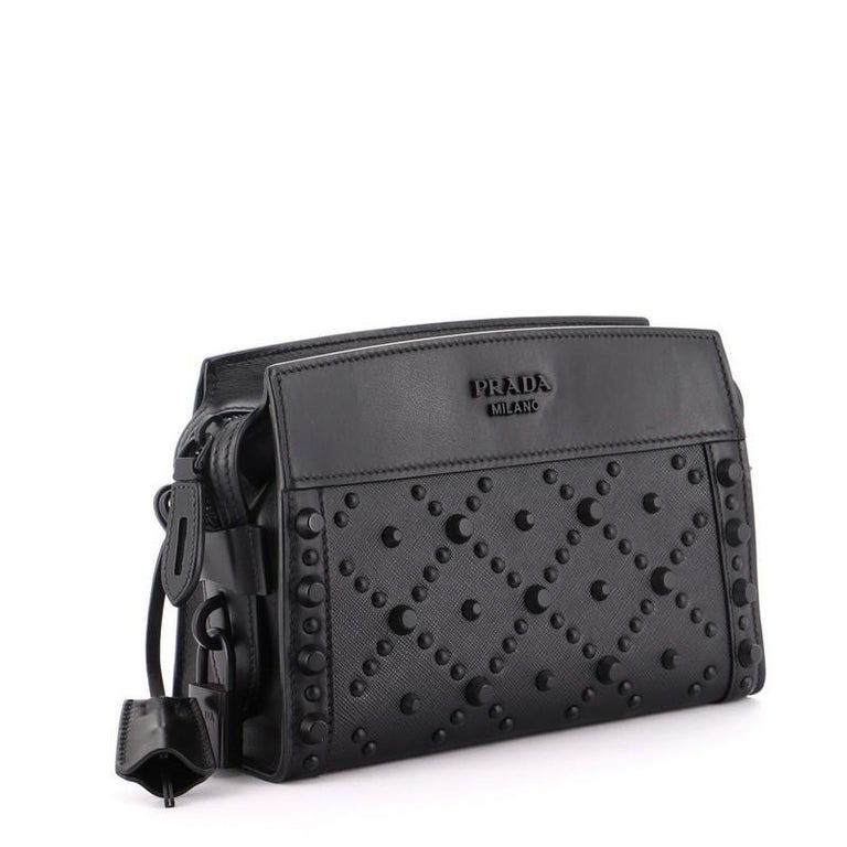 Prada Monochrome Crossbody Bag Studded Saffiano Leather Small at