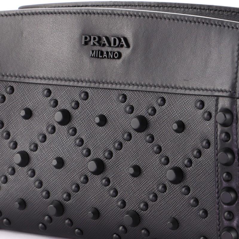 Prada Monochrome Crossbody Bag Studded Saffiano Leather Small In Good Condition In NY, NY