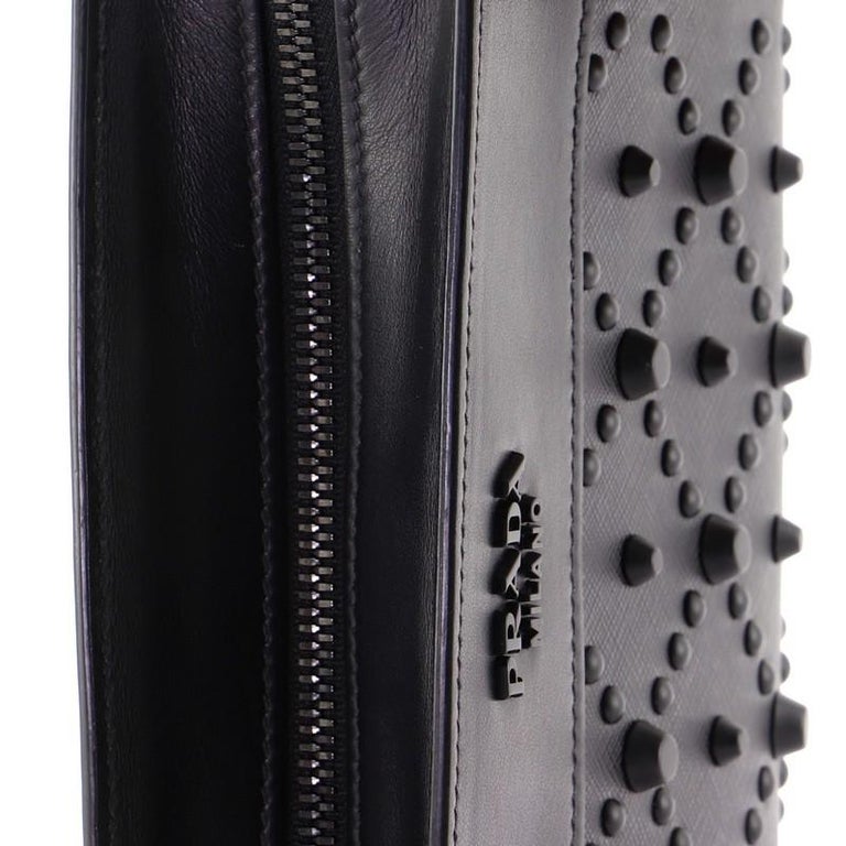 Prada Monochrome Crossbody Bag Studded Saffiano Leather Small at 1stDibs