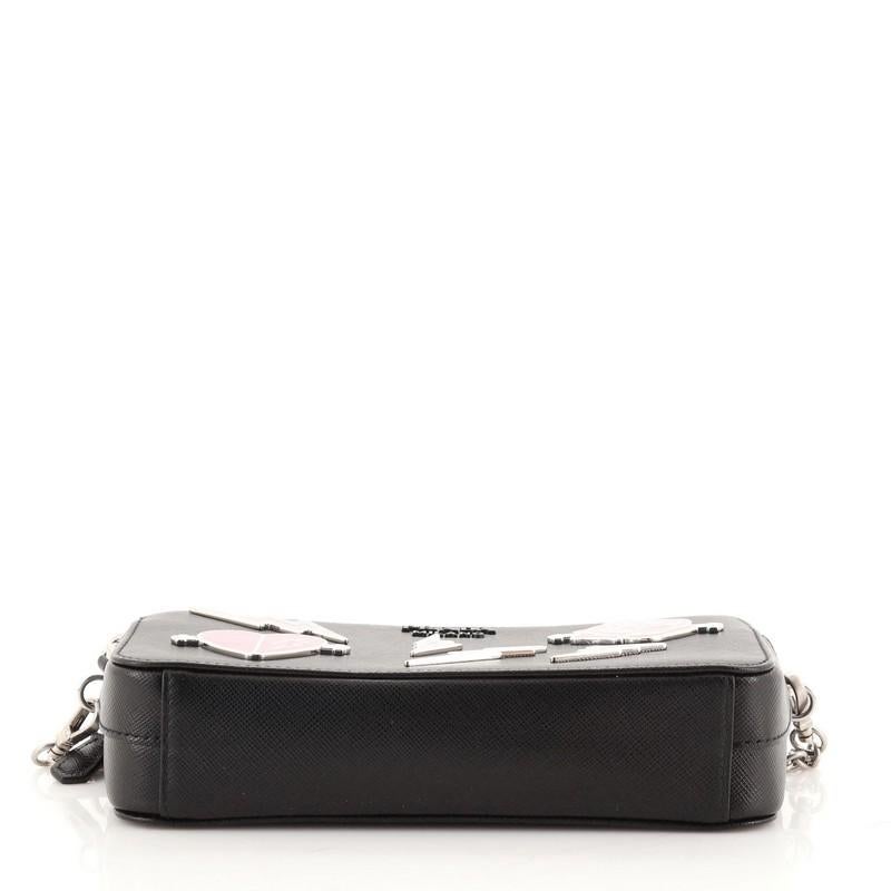 Prada Monochrome Double Zip Wallet on Chain Crossbody Pin Embellished Saffiano In Good Condition In NY, NY