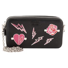 Prada Monochrome Double Zip Wallet on Chain Crossbody Pin Embellished Saffiano