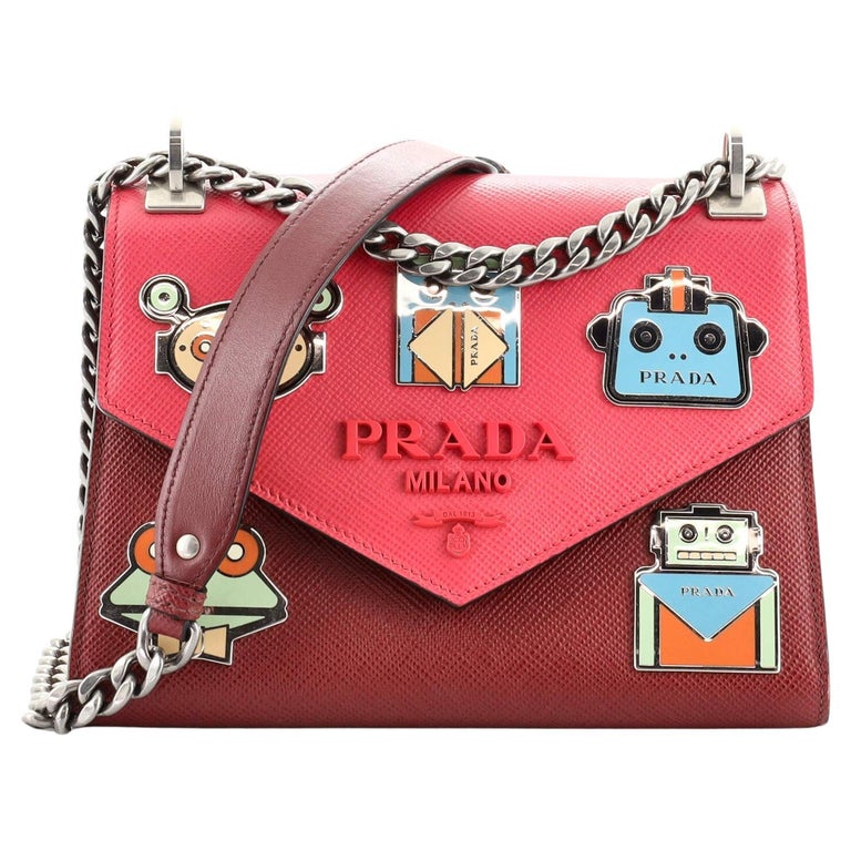 Prada Monochrome Shoulder Bag Embellished Saffiano Leather Small at 1stDibs