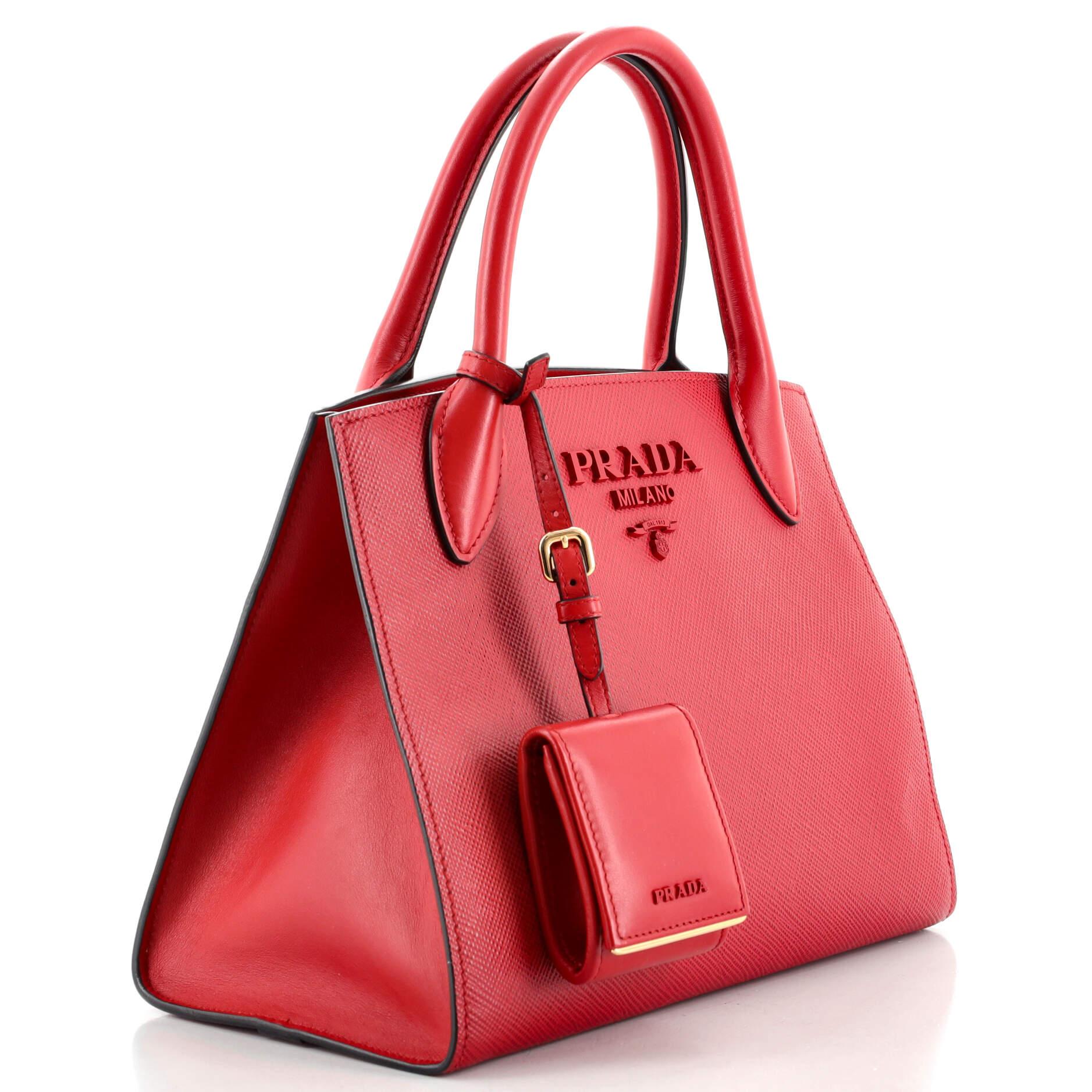 Prada Monochrome Tote Bag Saffiano mit City Calf Klein (Rot)