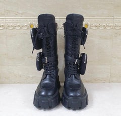 Prada Monolith Black Leather Knee-high Boots