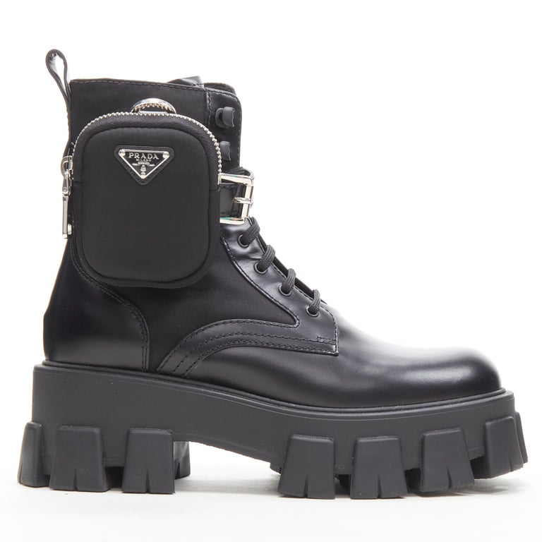 PRADA monolith Nappa leather Triangle logo Triangle plate Padded sneakers Thick-soled low-cut shoes white 39