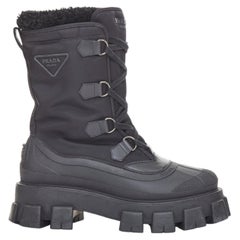 PRADA Monolith black nylon shearling winter boots black platform lug UK8 EU42