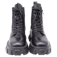 Prada Monolith Combat Boots in Black Leather and Nylon