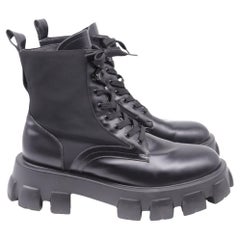 Prada Monolith Combat Boots in Black Leather and Nylon
