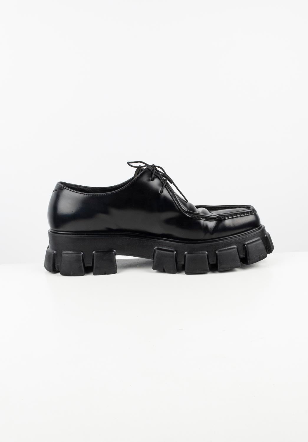 Black Prada Monolith Lace Up Shoes Men Boots Size UK10, USA11, EUR45, S820 For Sale