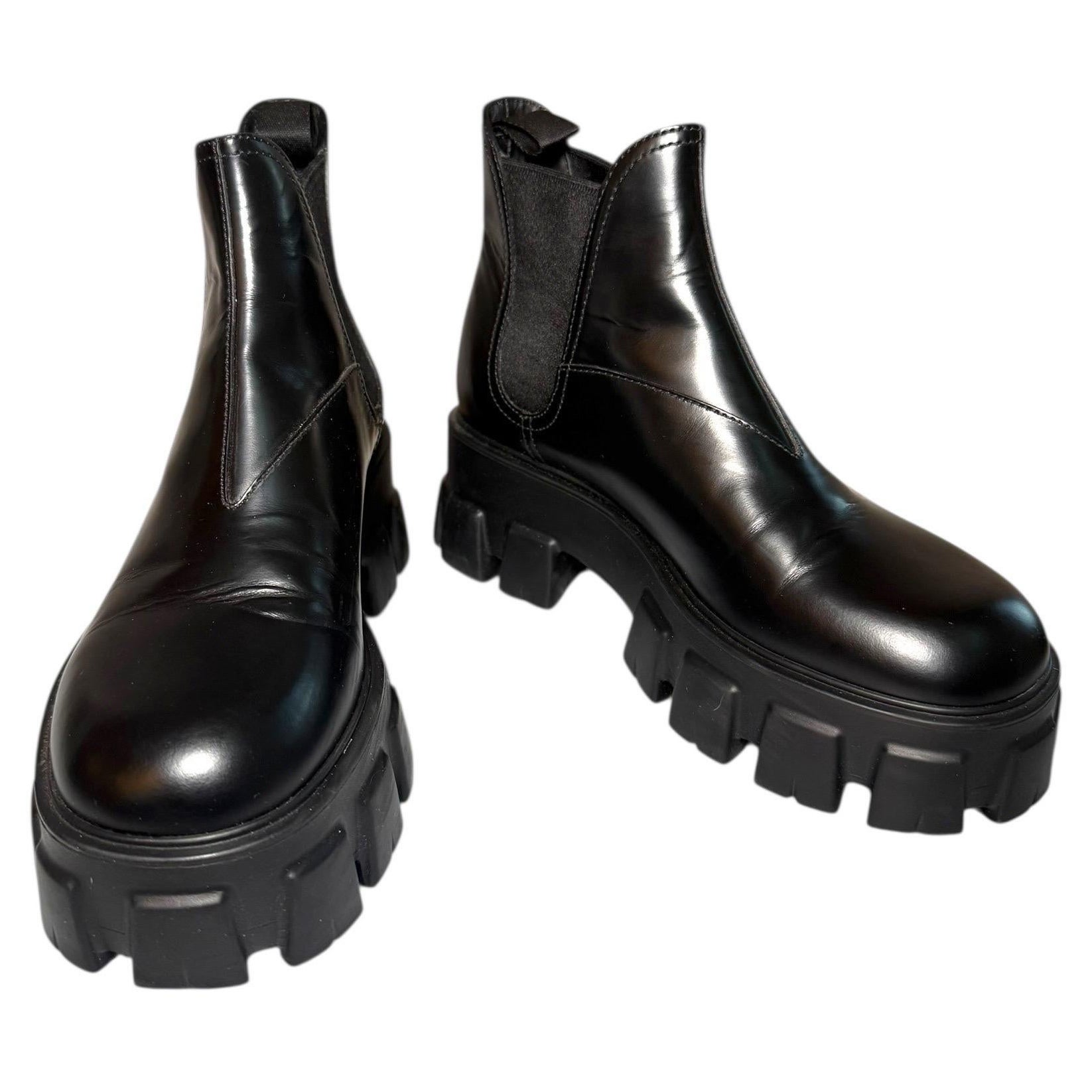 Prada - Monolith Lug-Sole Polished Leather Chelsea Boots - FW21 - Size 38