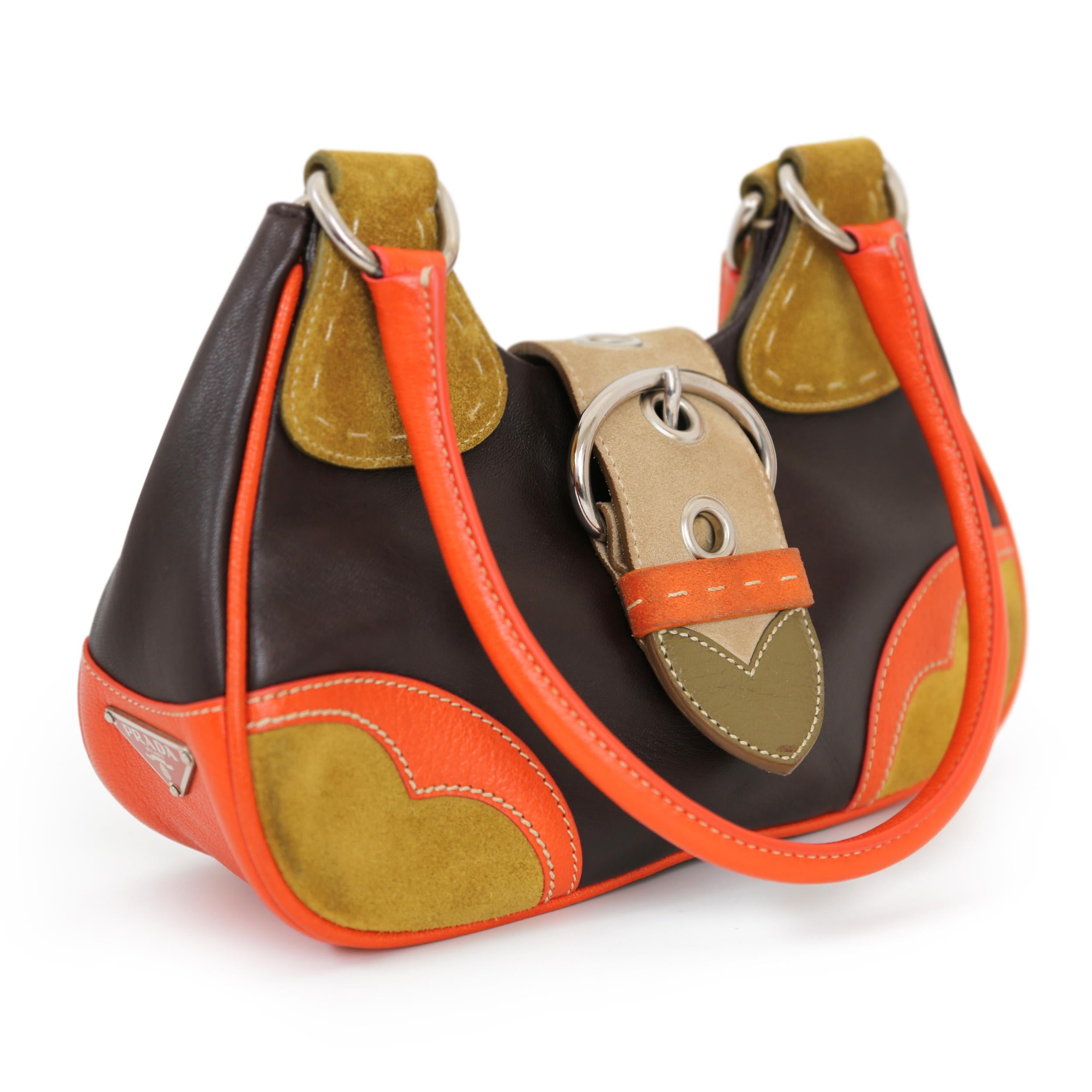 Marrone Prada Moon Suede Block Handbags in vendita