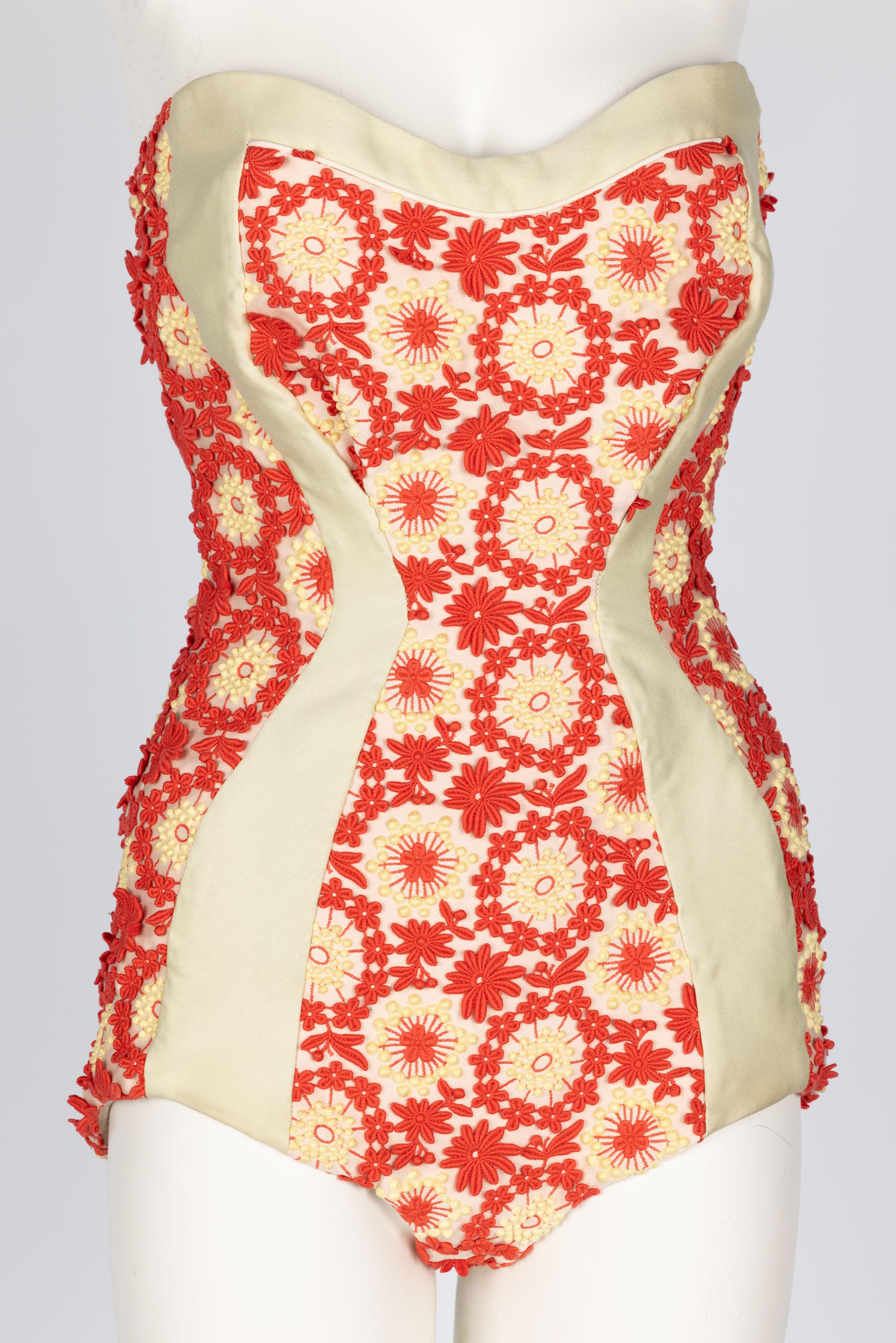 Prada Most Wanted Spring 2012 Floral Embroidered Pinup Bodysuit In Excellent Condition For Sale In Boca Raton, FL