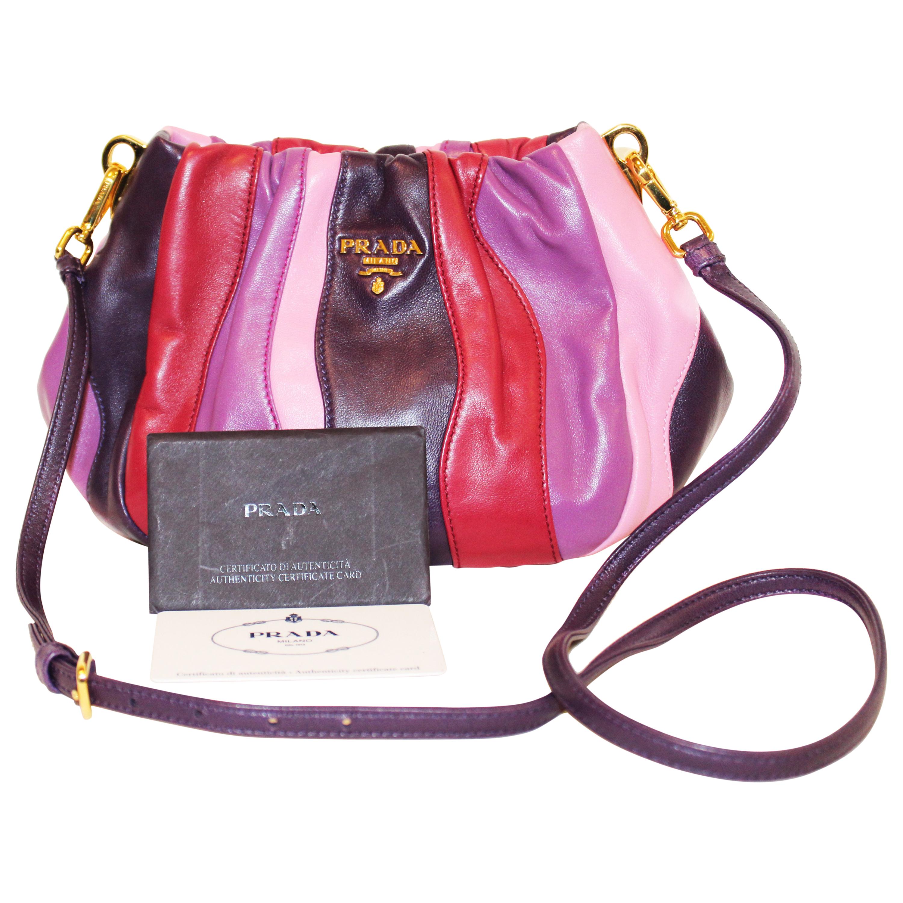 Prada Multi Color Nappa Tremble Blossoms Leather Stripes Mini Shoulder Bag For Sale