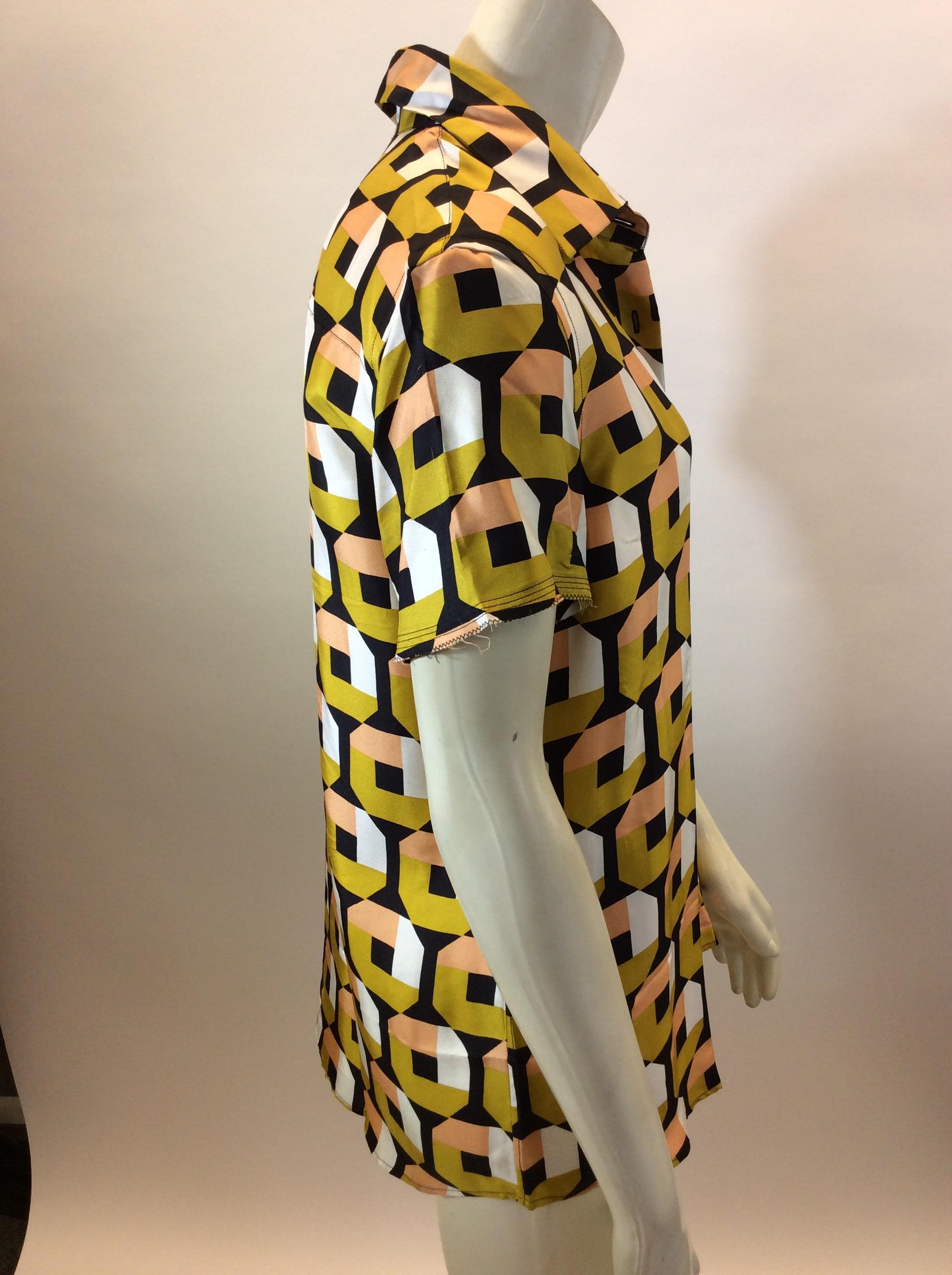 Prada Multi-Color Print Silk Blouse In Good Condition For Sale In Narberth, PA
