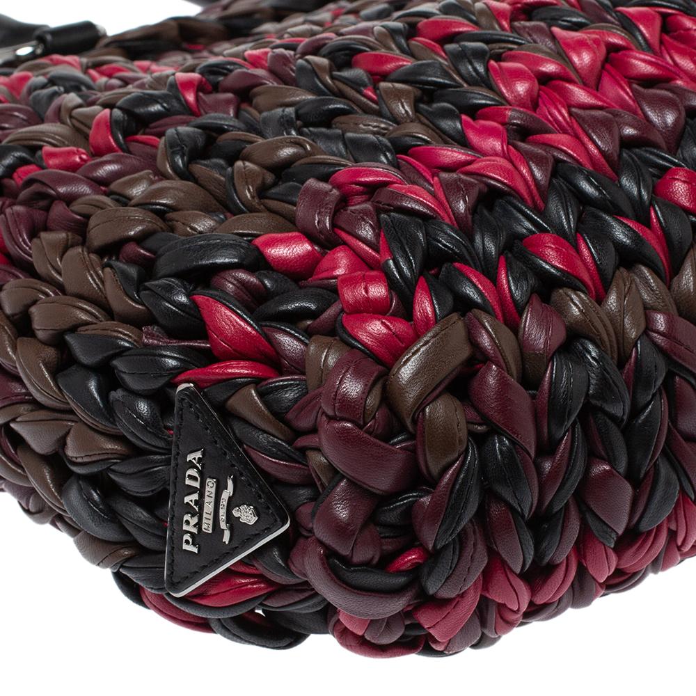 Prada Multicolor Braided Nappa Leather Tote In Excellent Condition In Dubai, Al Qouz 2