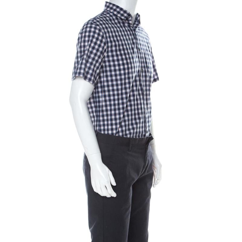 Gray Prada Multicolor Check Cotton Short Sleeve Bowling Shirt L