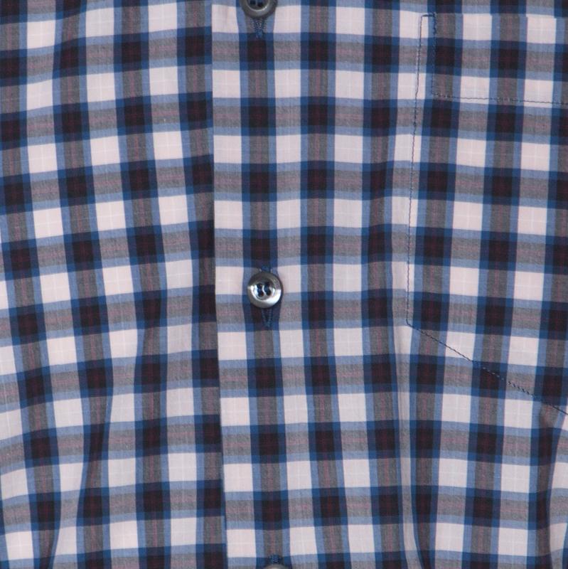 Prada Multicolor Check Cotton Short Sleeve Bowling Shirt L In Good Condition In Dubai, Al Qouz 2