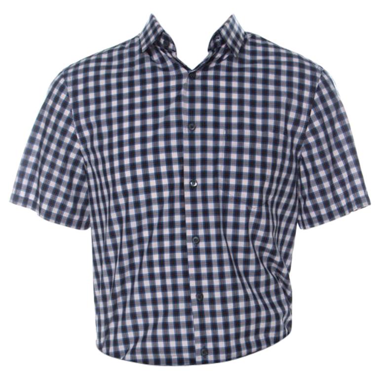 Prada Multicolor Check Cotton Short Sleeve Bowling Shirt L