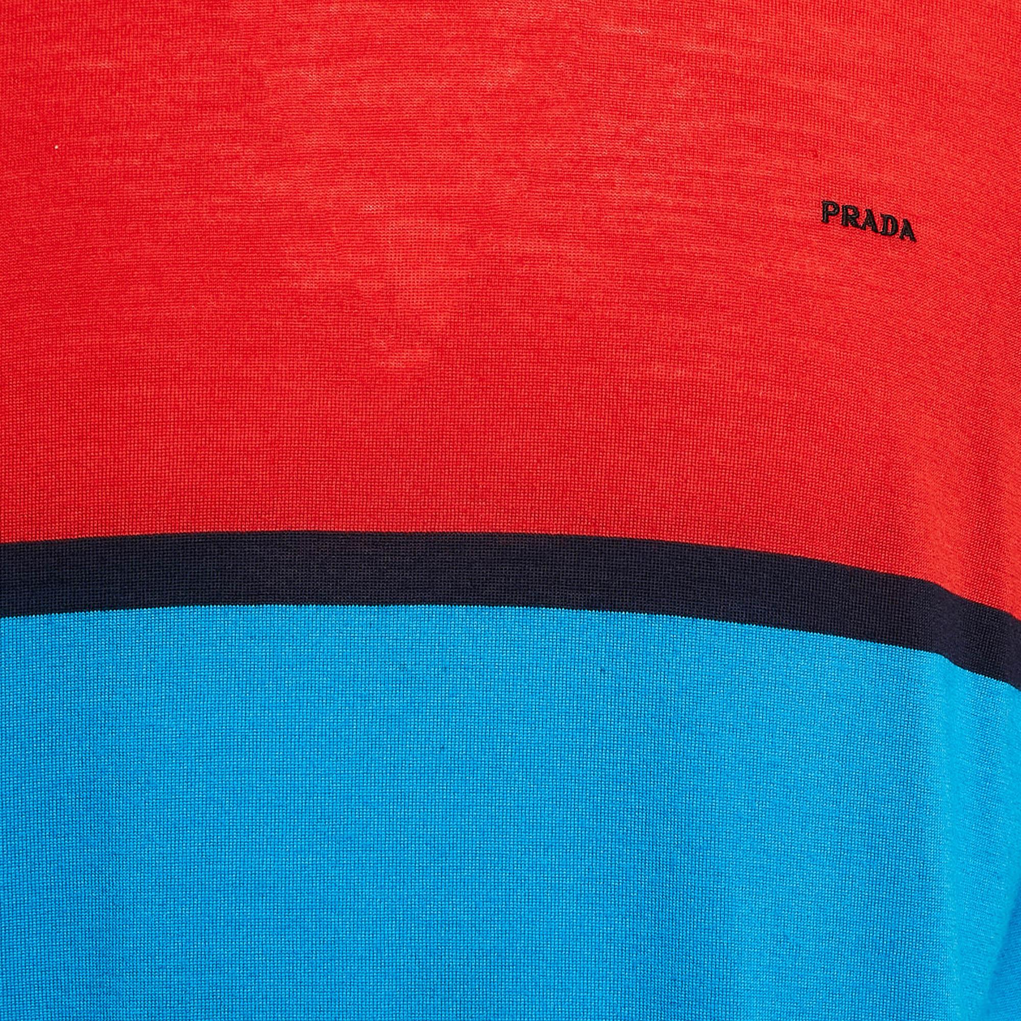 Rouge Prada - Pull à manches courtes en tricot multicolore XL en vente