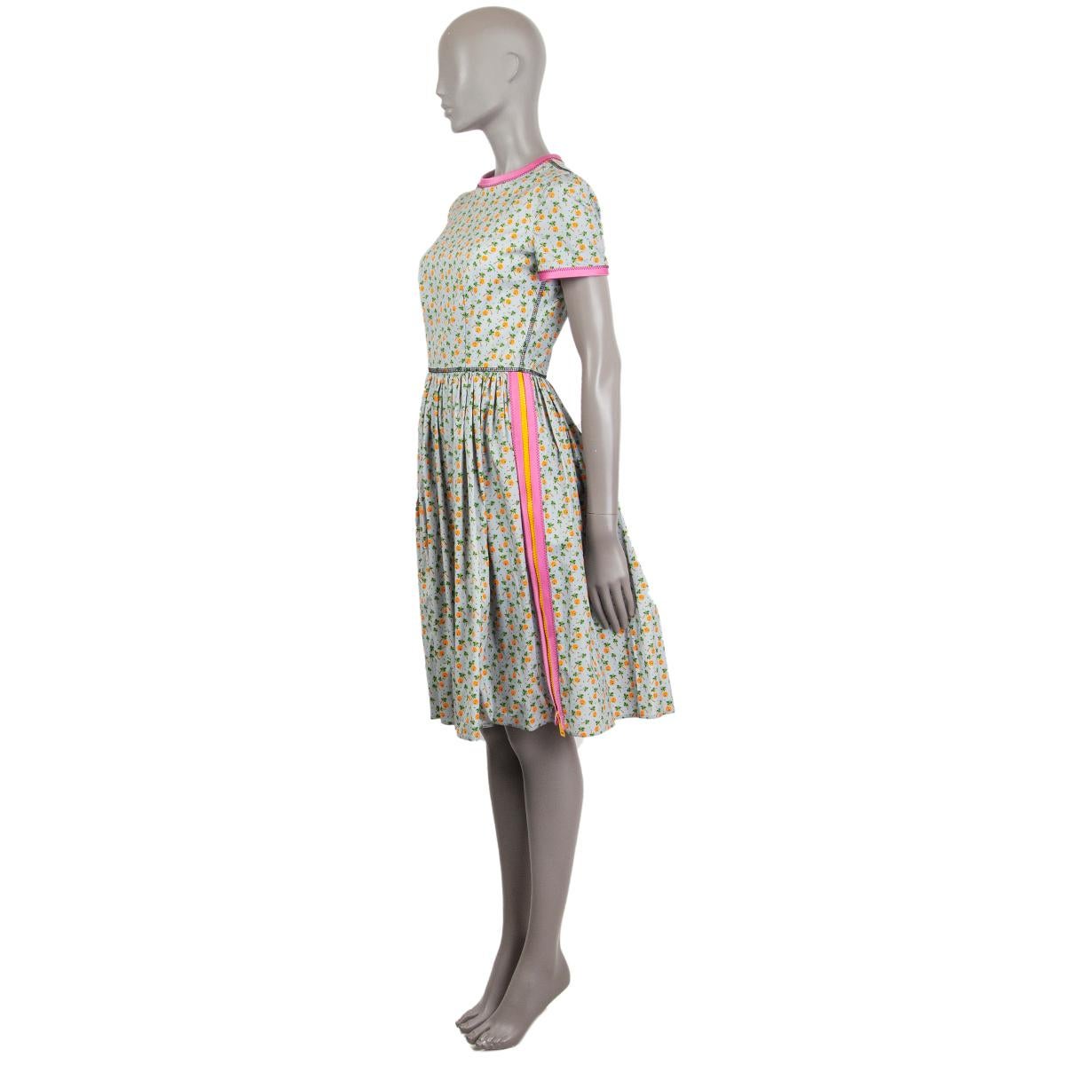 Gray PRADA multicolor cotton PRINTED Short Sleeve Dress 38 XS For Sale