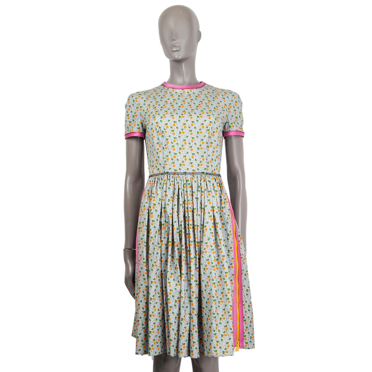 PRADA Mehrfarbiges Kleid mit kurzen Ärmeln aus Baumwolle mit PRINTED-Druck 38 XS Damen im Angebot