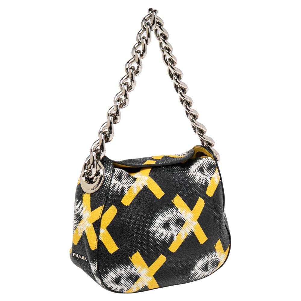 Prada Multicolor Daino St.Eyes Leather Chain Top Handle Bag