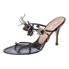 Prada Multicolor Fabric and Leather Flower Embellished Sandals Size 39