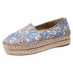 Prada Multicolor Floral Embroidered Canvas Platform Espadrille Flats Size 39