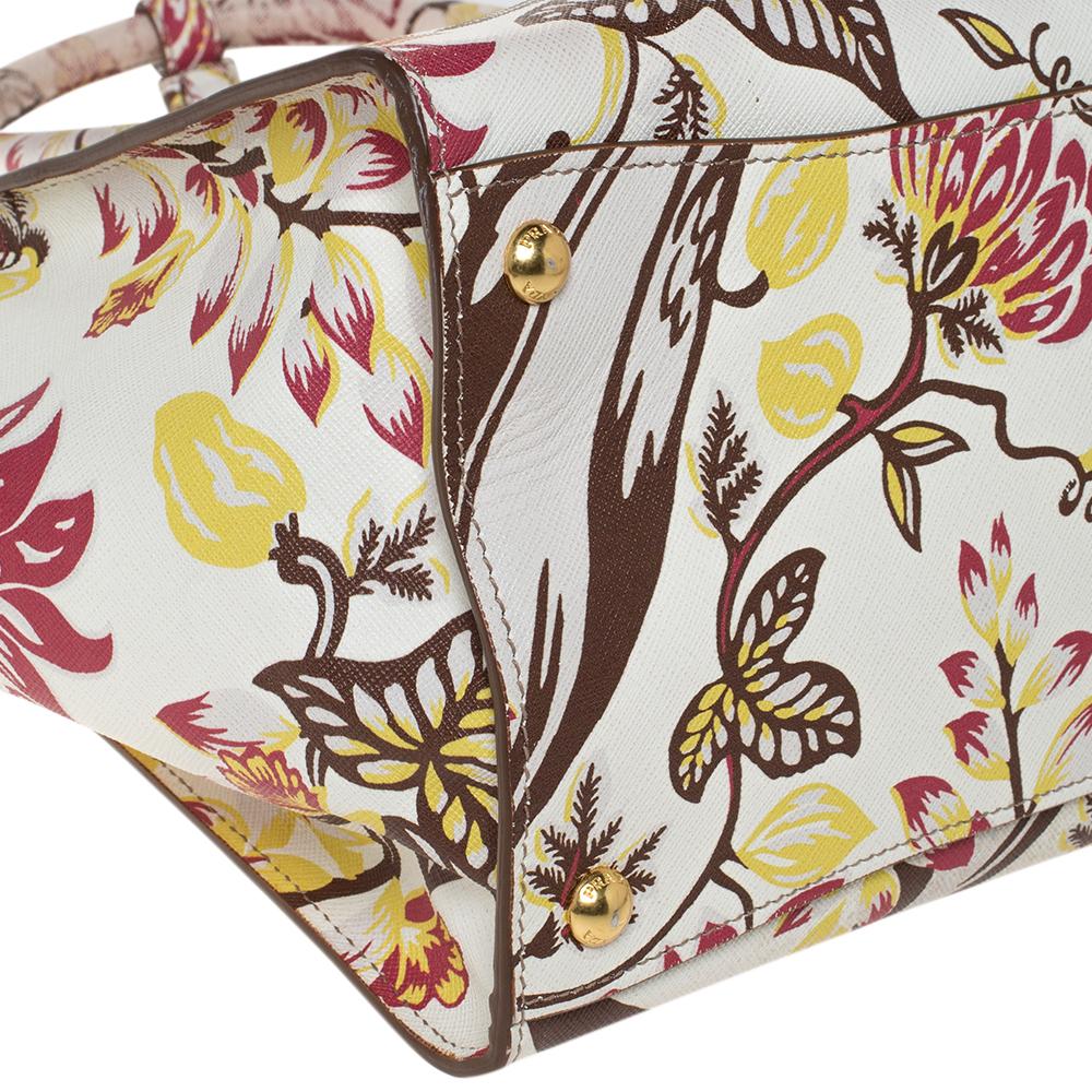 Women's Prada Multicolor Floral Print Leather Twin Pocket Tote