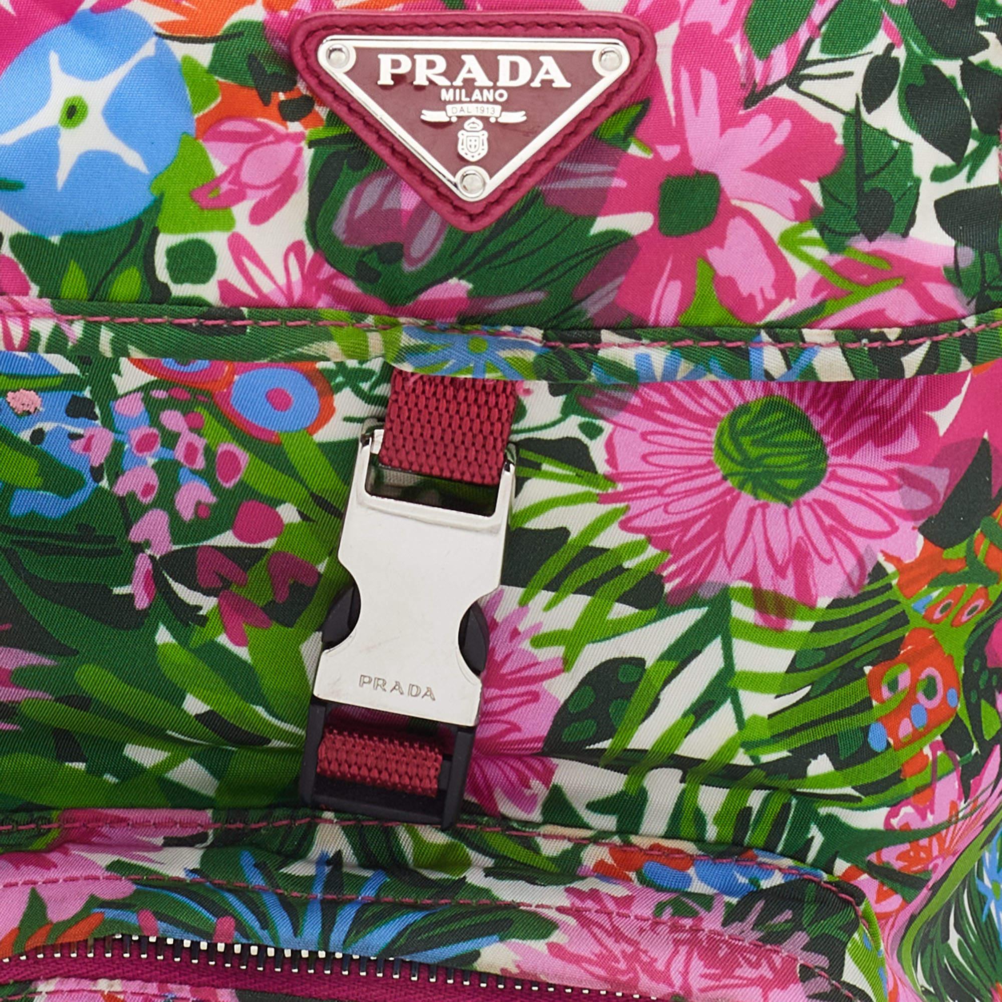 Prada Multicolor Floral Print Nylon Drawstring Backpack 6