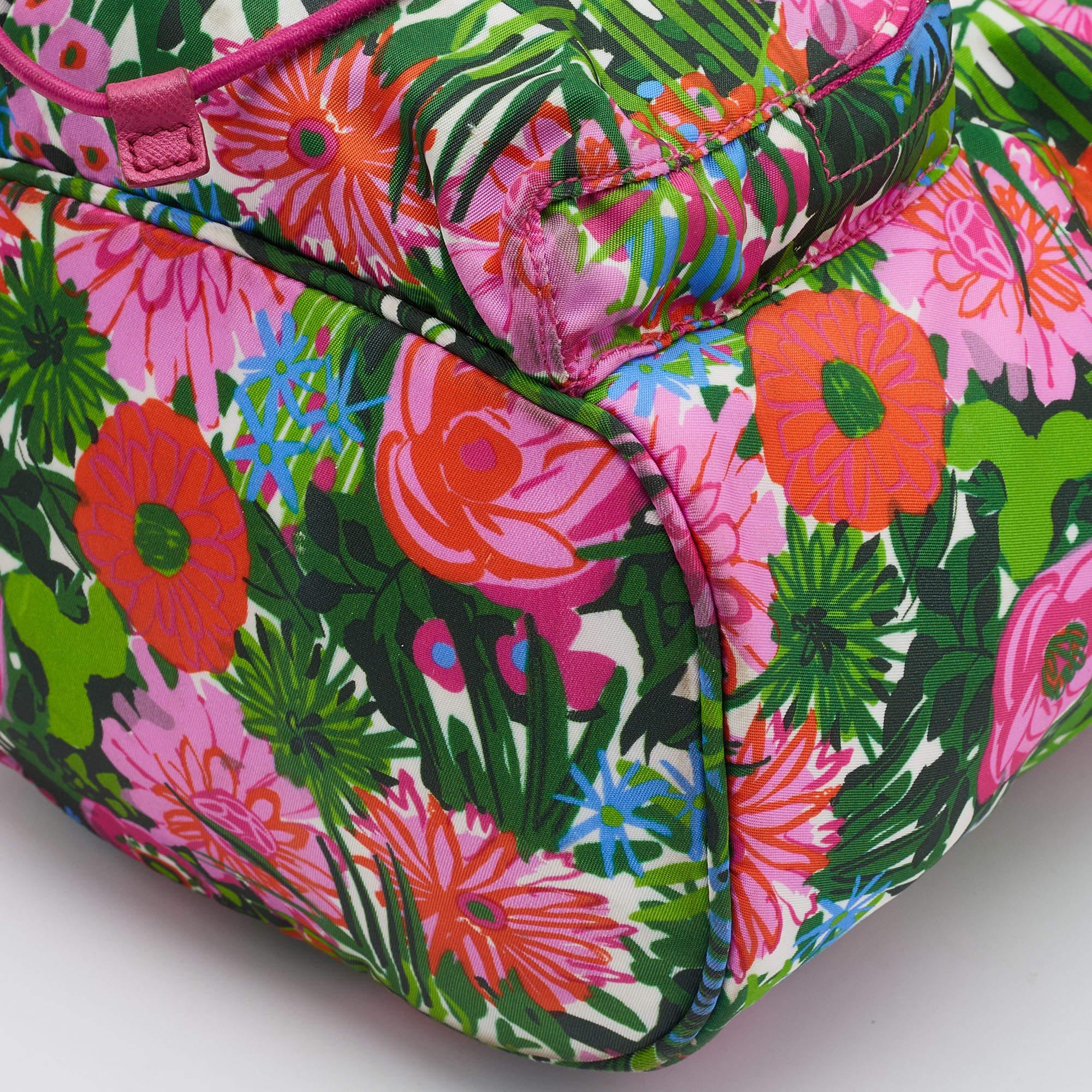 Prada Multicolor Floral Print Nylon Drawstring Backpack 7